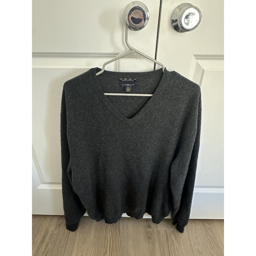 Club Room Estate 2-Ply 100% Cashmere Sweater V-Neck Heather Gray Men’s Size XL